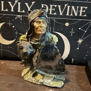 Native American Figurine with Bear & Bear Headdress Wolf in a ArrowHead figure